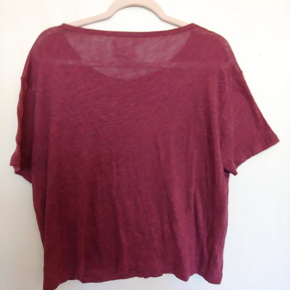 Lou & Grey womens 100% linen maroon short sleeve top Medium - Picture 6 of 10